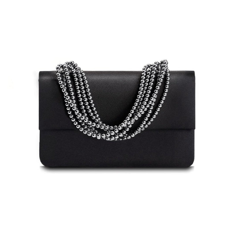 Black Silk Iconic Jeweled Handbag with Hematite Necklace Handle - Darby Scott