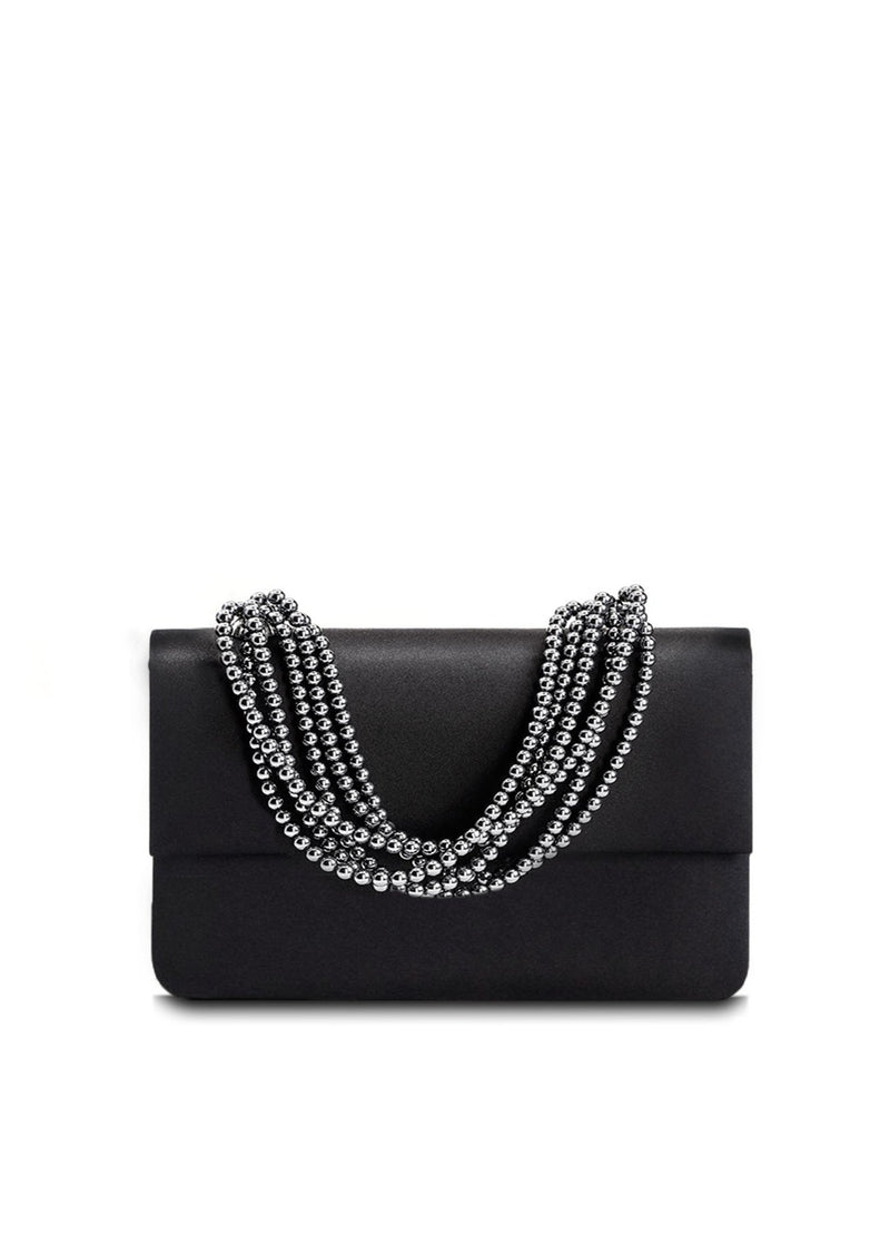 Black Silk Iconic Handbag with Hematite Necklace Handle - Darby Scott