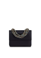 Navy Silk Mini Handbag with Labradorite Multi-Strand Necklace Handle - Darby Scott