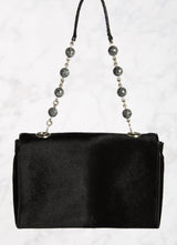 Black Shoulder Bag with Linked Agate Bead Handle, back view - Darby Scott