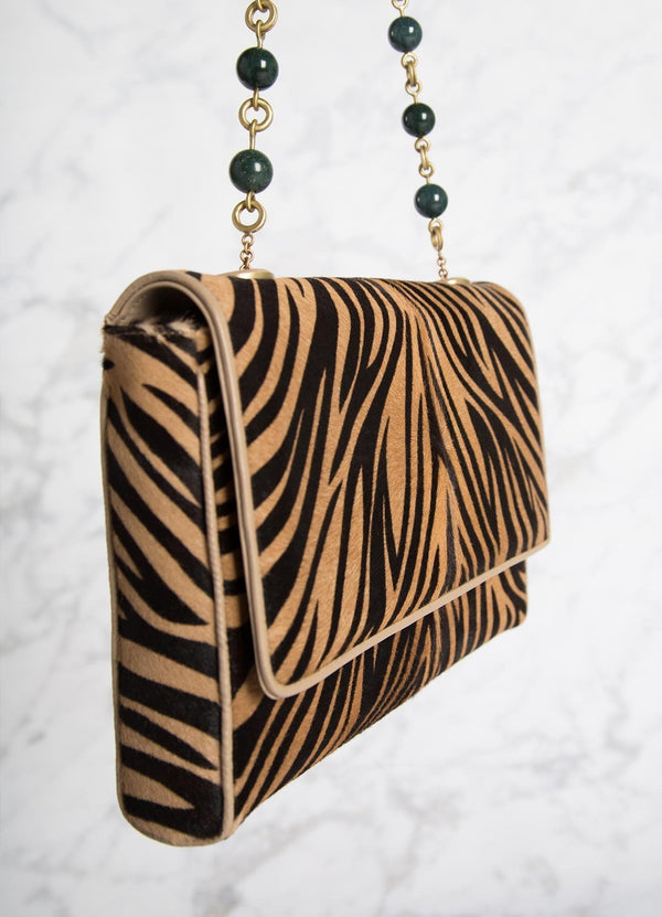 Animal Print Haircalf Chain & Jewel Shoulder Bag, side view - Darby Scott