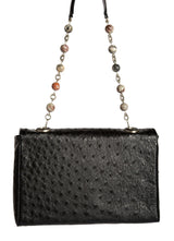 Black Shoulder Bag with linked jasper bead handle, back view - Darby Scott