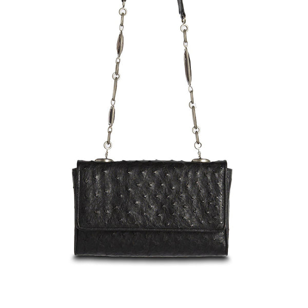 Black Ostrich Chain & Jewel Mini Shoulder Bag - Darby Scott 