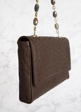 Brown Ostrich Chain & Jewel Shoulder Bag, Side View - Darby Scott