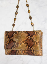 Cognac Brown Chain & Jewel Shoulder Bag, Tiger-Eye Handle - Darby Scott