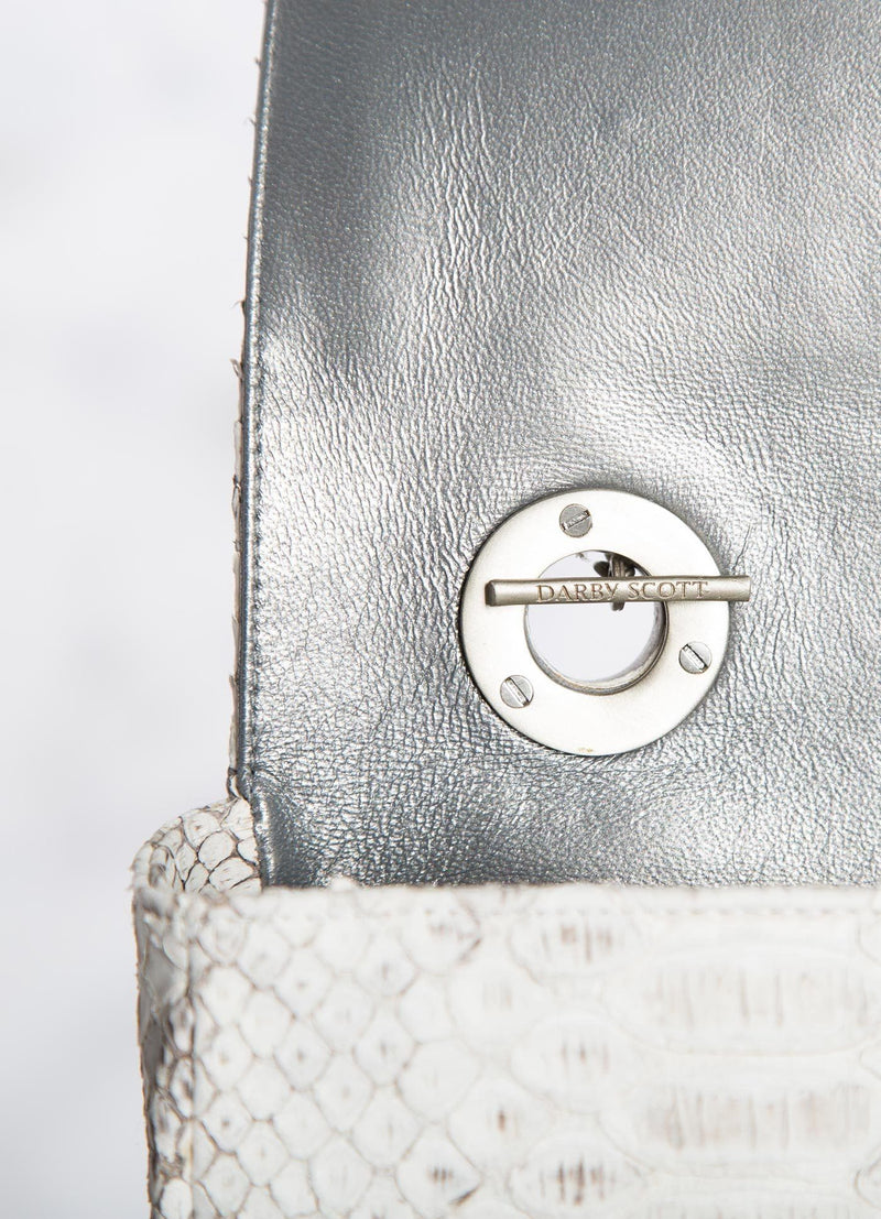 Interior view of handle toggle on White grey Shoulder Bag - Darby Scott 