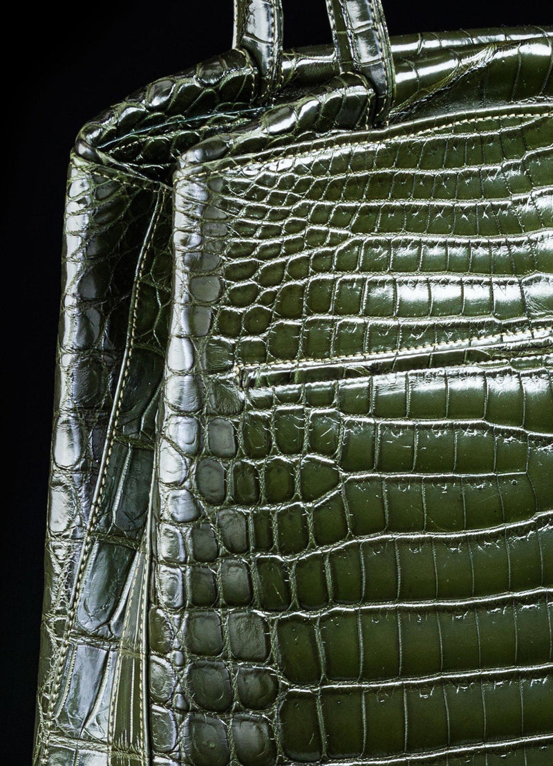 Detail view of Dark Green Niloticus Crocodile on Crawford Tote - Darby Scott
