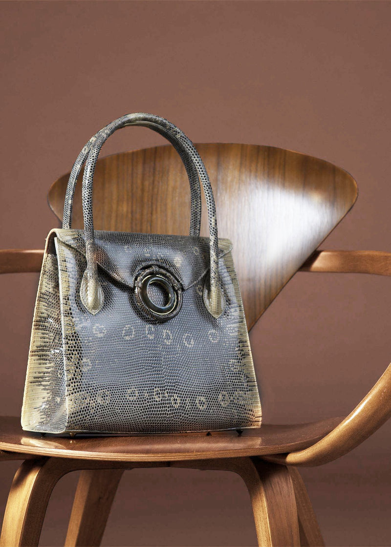 Thompson "O" Tote in Cafe Ring Lizard with Labradorite Grommet  - Darby Scott