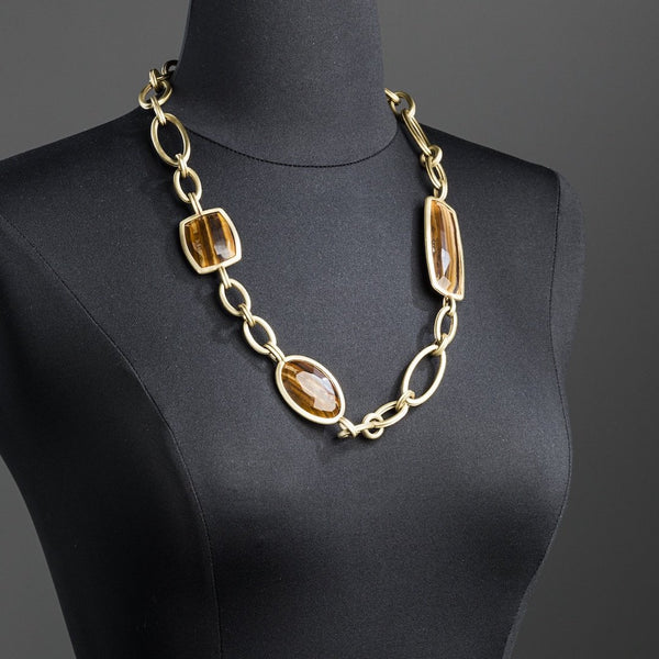 Iron jasper chain link necklace brass - Darby Scott