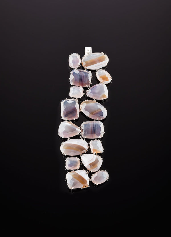 Flat view of Grey Agate Cabochon Bracelet with hidden clasp - Darby Scott 