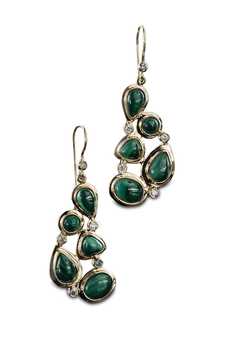 Malachite & Diamond Mosaic Earrings with french wire backs - Darby Scott
