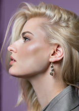 Model in Smokey topaz & Diamond 3 stone mosaic earrings - Darby Scott