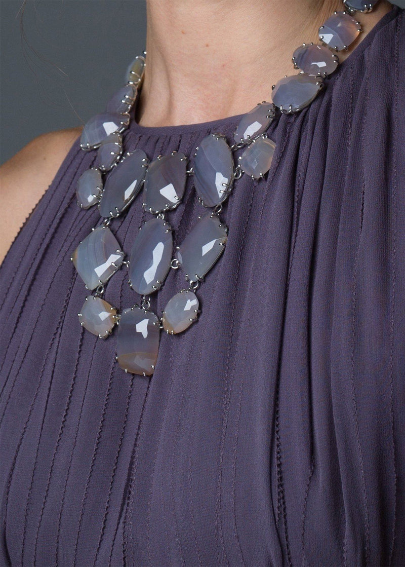 Model Close up view of Grey Agate Bib Necklace - Darby Scott  