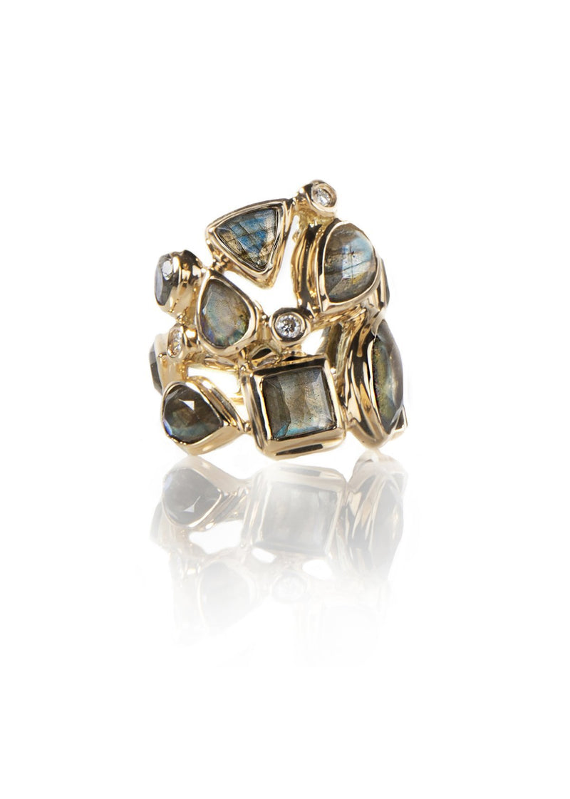 Labradorite & Diamond 18K Gold Mosaic Cocktail Ring