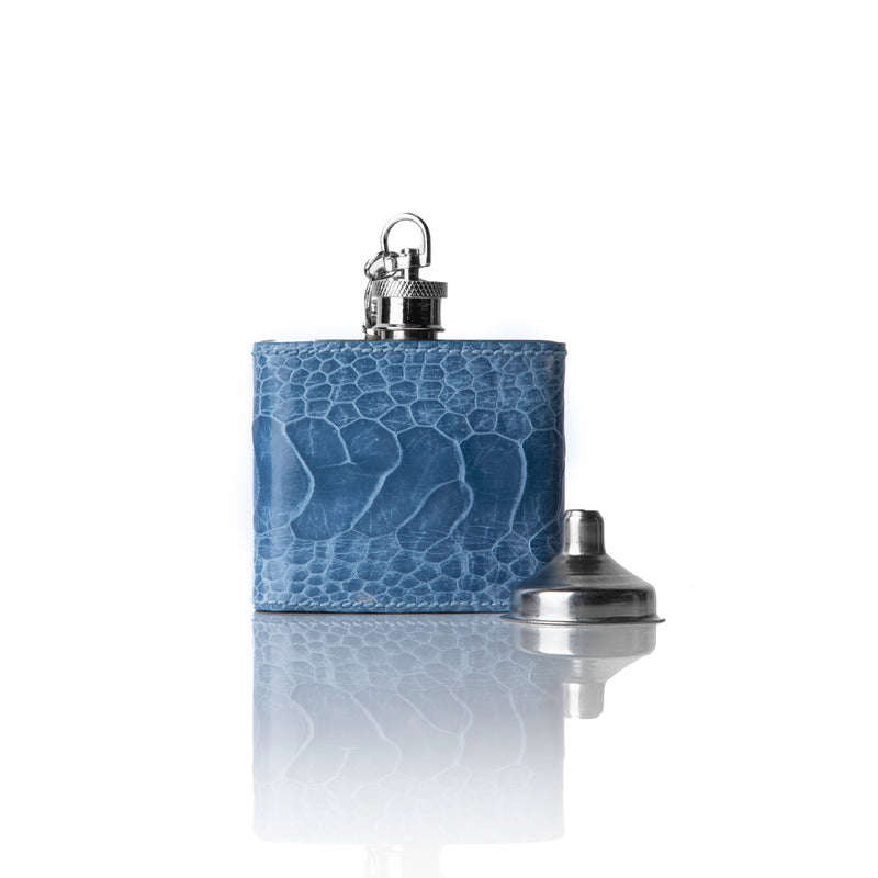 Blue covered key chain flask