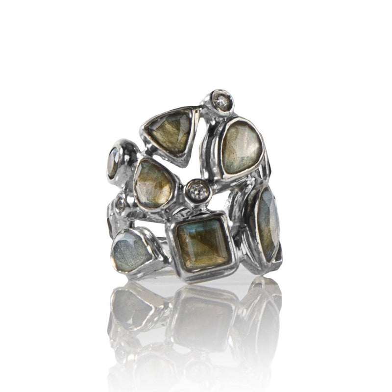 Labradorite & diamond mosaic sterling cocktail ring - Darby Scott