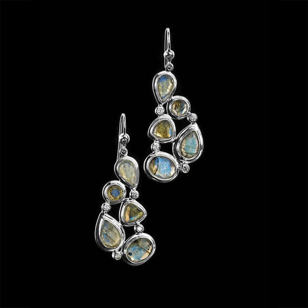 Labradorite diamond sterling earring mosaic 5 stone - Darby Scott