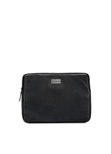 Black Pebble Leather Parker Laptop Case with Sterling Monogram Plate - Darby Scott