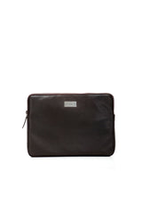 Brown Pebble Leather Parker Laptop Case with Sterling Monogram Plate - Darby Scott