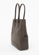 Side view of Brown Leather and Crocodile Essex Tote - Darby Scott