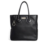 Black Leather Essex Tote with Sterling Monogram Plate  - Darby Scott