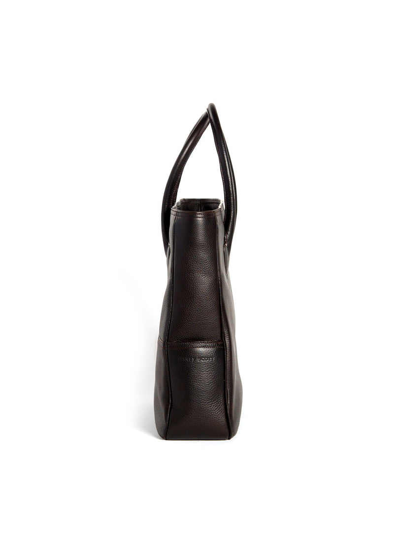 Side View Brown Leather Essex Tote - Darby Scott