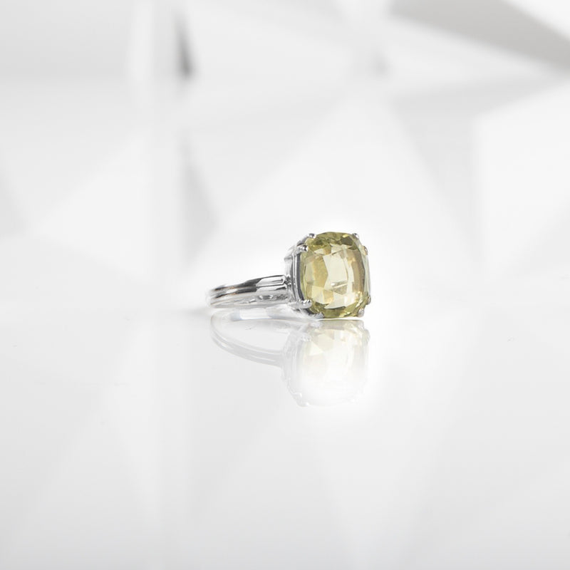 Lime Citrine Sterling Silver Ring 12MM Cushion Cut - Darby Scott