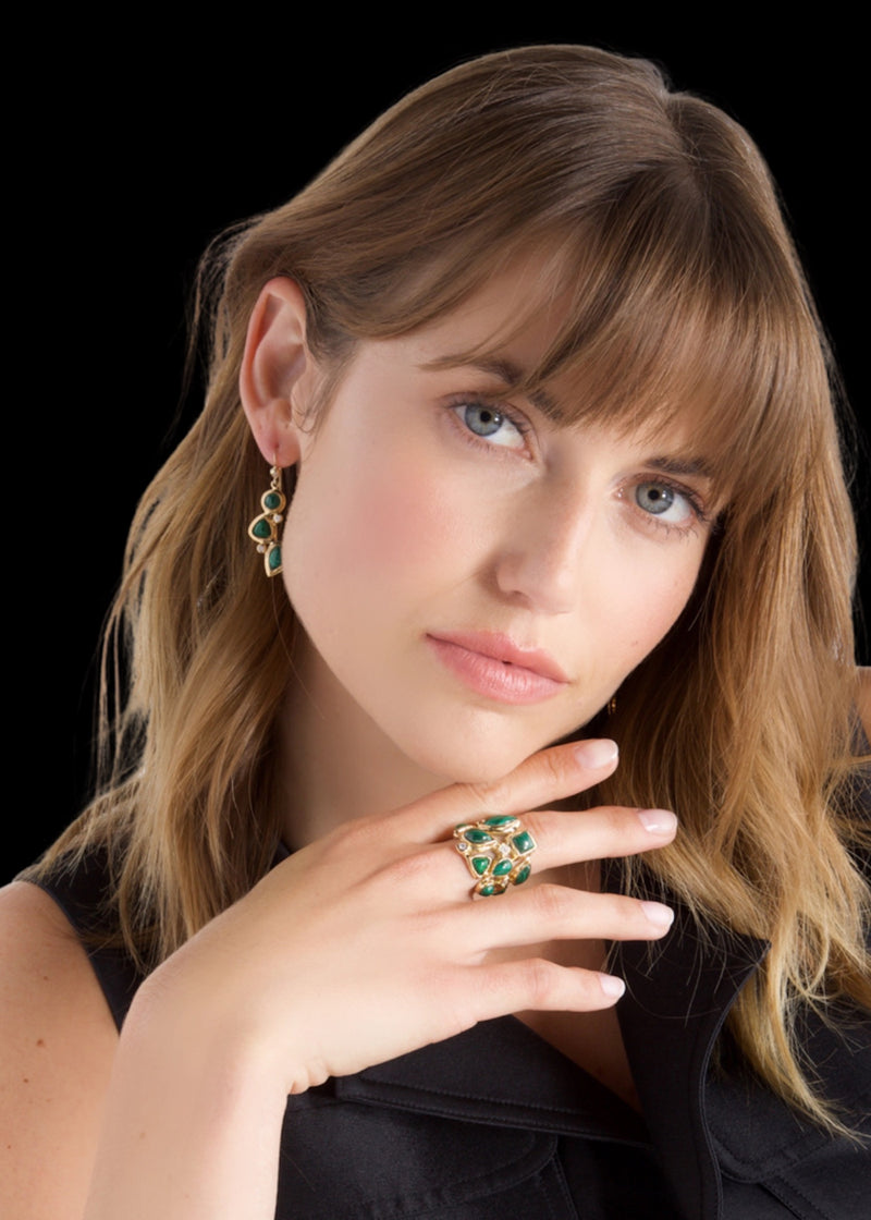 Malachite Ring and Earrings on Model - Darby Scott
