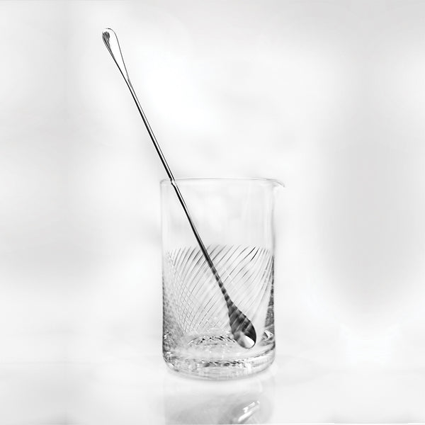 Cut glass mixing glass with long spoon