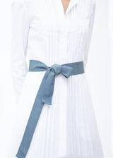 Light Blue Wide Silk Grosgrain Ribbon Belt on Model- Darby Scott 