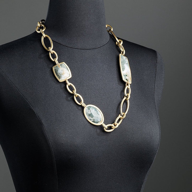 Ocean jasper chain link necklace brass - Darby Scott