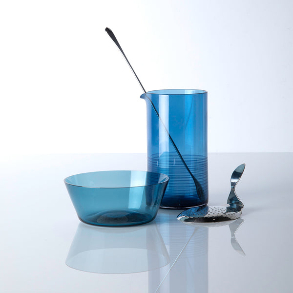 Ocean Blue Mixing Glass, Bowl, Long Spoon and Strainer