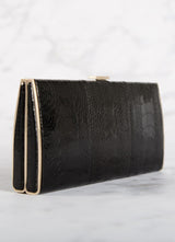 Black Ostrich Leg Box Wallet with Gold Frame, Side View - Darby Scott