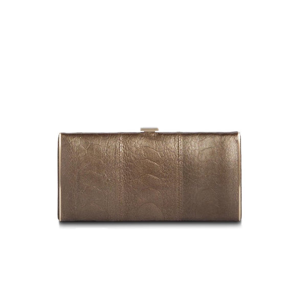 Bronze Ostrich Leg Box Wallet, Front View - Darby Scott