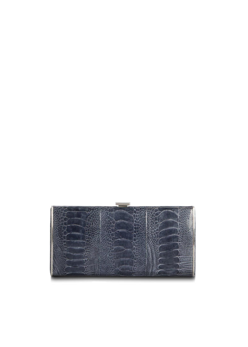 Denim Blue Ostrich Leg Box Wallet, Front View - Darby Scott