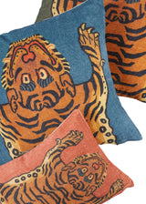 Trio of Velvet Pillows with Tigers printed on them. 