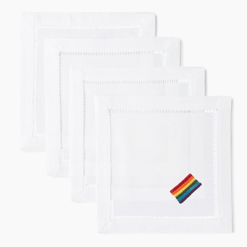 Cocktail Napkins with Pride Flag Embroidered on Corner