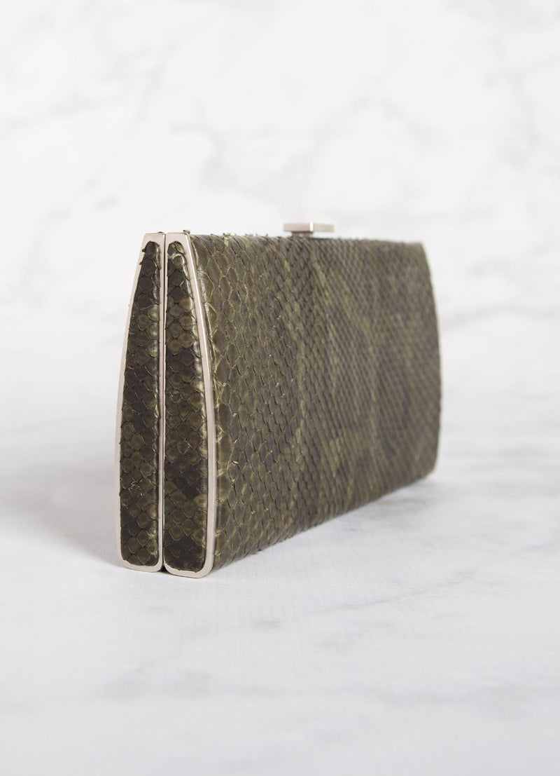 Green Python Box Wallet, side view - Darby Scott