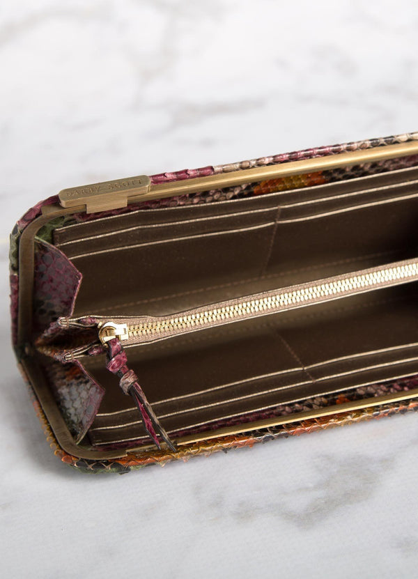 Interior view of Cranberry & Green colored Slide Lock Wallet - Darby Scott
