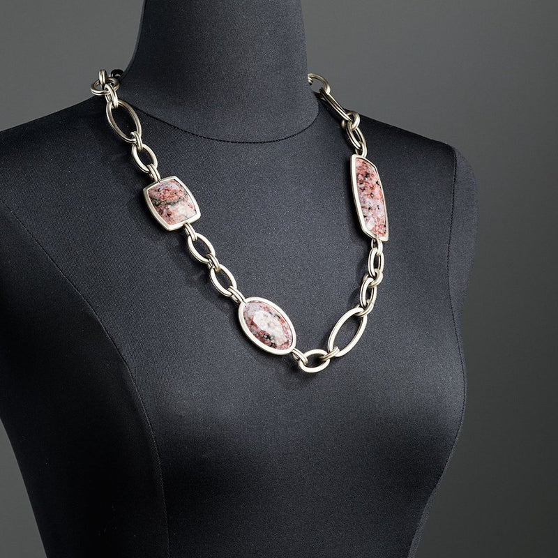Red jasper chain link necklace white brass - Darby Scott