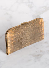 Angled view of Apricot Ring Lizard Slide Lock Wallet - Darby Scott