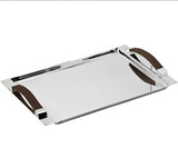 Silver-Plated Serving Tray with Faux Leather Handles