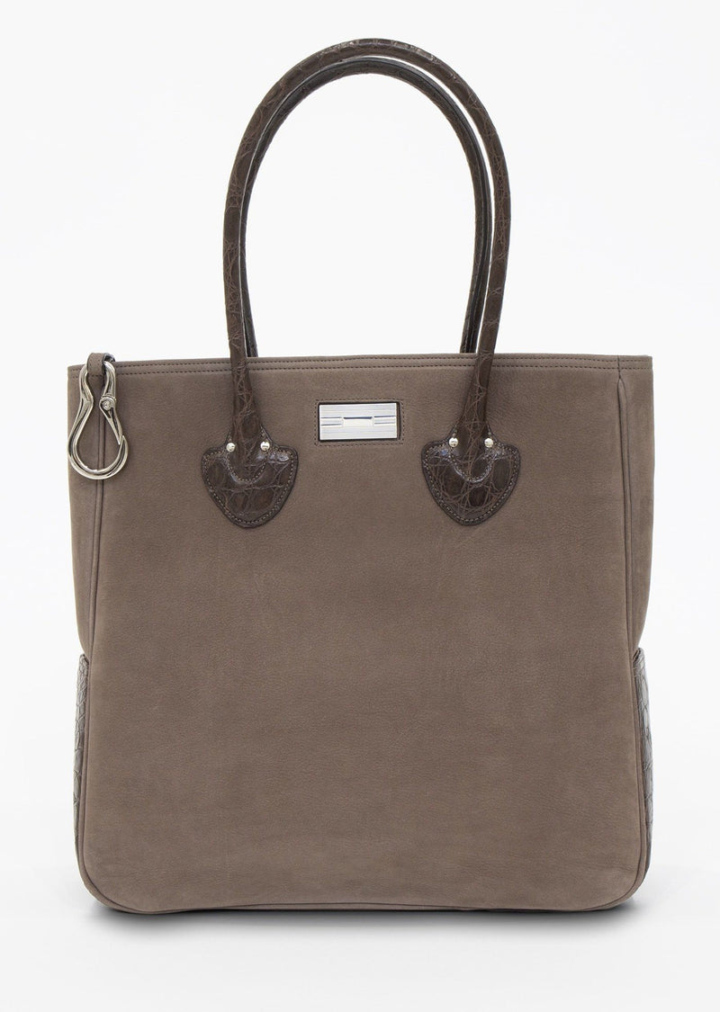 Light Brown Suede with Dark Brown Croc Essex Tote with Key Fob - Darby Scott