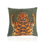 Velvet Pillow with Tibetan Tiger on Green Background  