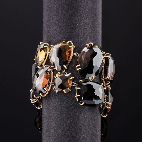 Faceted smokey topaz gemstones prong set in gold plated brass bracelet - Darby Scott