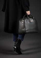 Model with Newport Travel Satchel Bag in Dark Green Leather- Darby Scott
