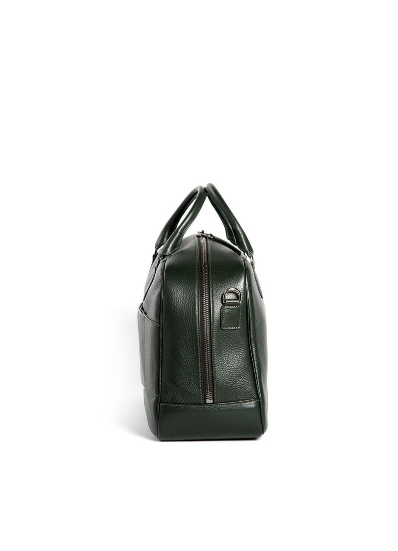 Side view of Newport Travel Satchel Bag in Dark Green Leather- Darby Scott