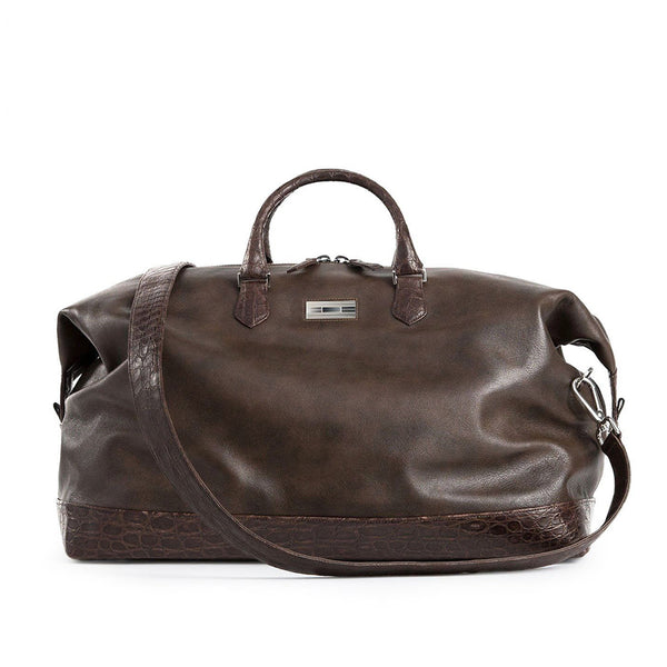 Aspen Travel Bag in Brown Leather & Crocodile - Darby Scott