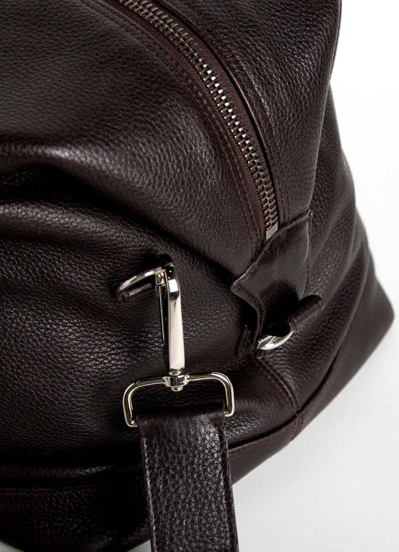 Close Up of Strap Link on Brown Leather Aspen Travel Bag - Darby Scott