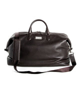 Leather Aspen Duffle Travel Bag in Dark Brown with Monogram Plate- Darby Scott